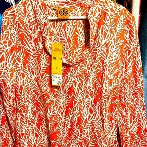 Tory Burch Orange Coral Reef 3/4 sleeve blouse - NWT Size 12